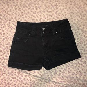 Black denim shorts